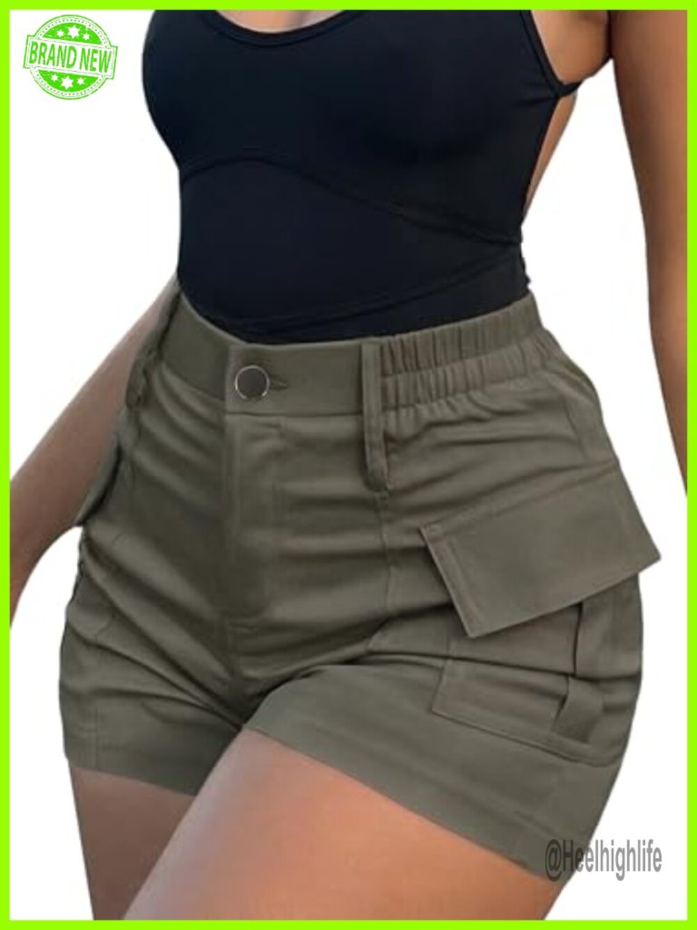 High Waisted Cargo Shorts Elastic Waist Utility Pockets Lightweight Summer